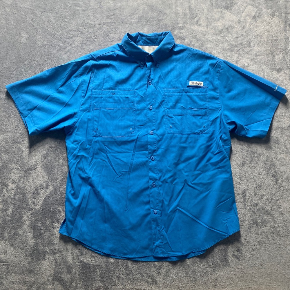 Columbia PFG Tamiami II Shirt Mens XL Blue Short Sleeve Fishing Made in 2013
